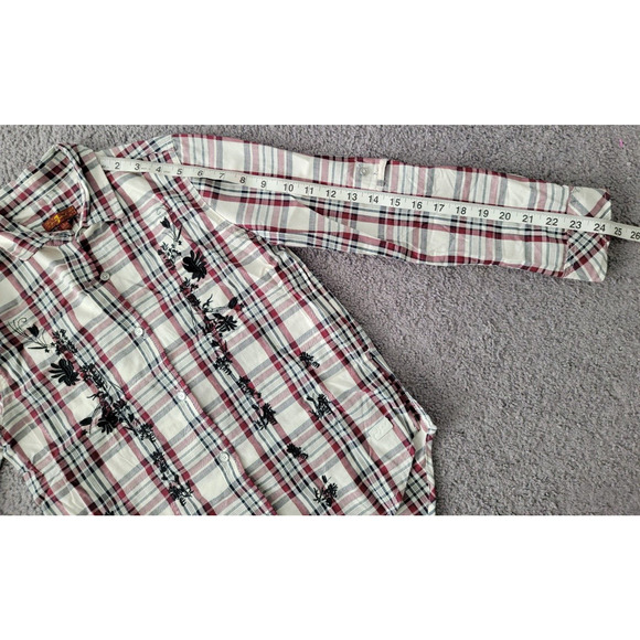7 For All Mankind Girls Size Large Plaid Long Sleeve Button Down Roll Tab Shirt - Picture 9 of 9